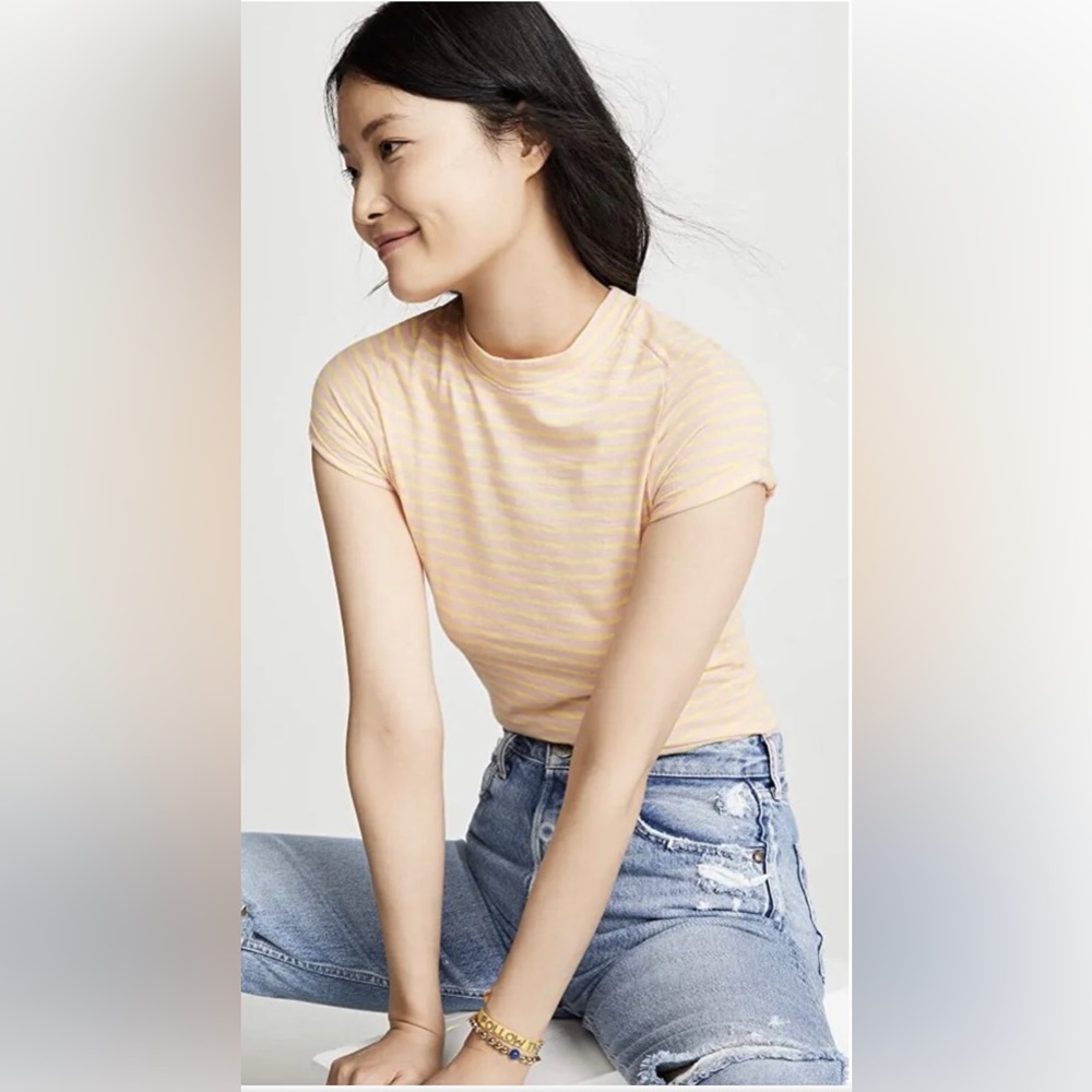 NWT. Free People Night Sky Tee Size L - Summer Rose and Yellow Stripe - Picture 3 of 7